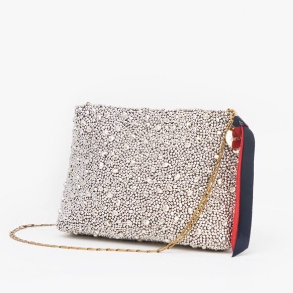 Clare V. Estelle Silver Beaded Glitter Clutch NWT - Picture 2 of 6